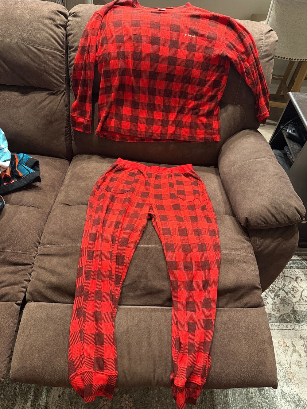 PINK Victoria's Secret Red and Black Buffalo Plaid Kids Pajama Set